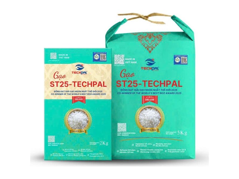 Gạo ST25-TECHPAL Deluxe — hộp 2 kg và túi 5 kg