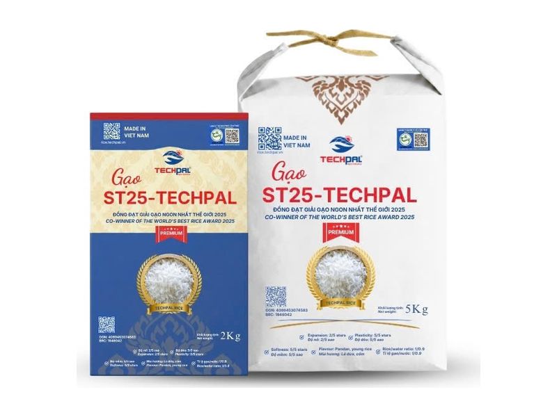 Gạo ST25-TECHPAL Premium — hộp 2 kg và túi 5 kg